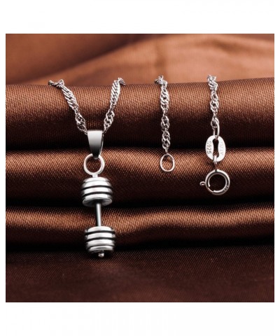 925 Sterling Silver Dumbbell Barbell Gym Buff Pendant Necklace for Women 18 $11.54 Necklaces