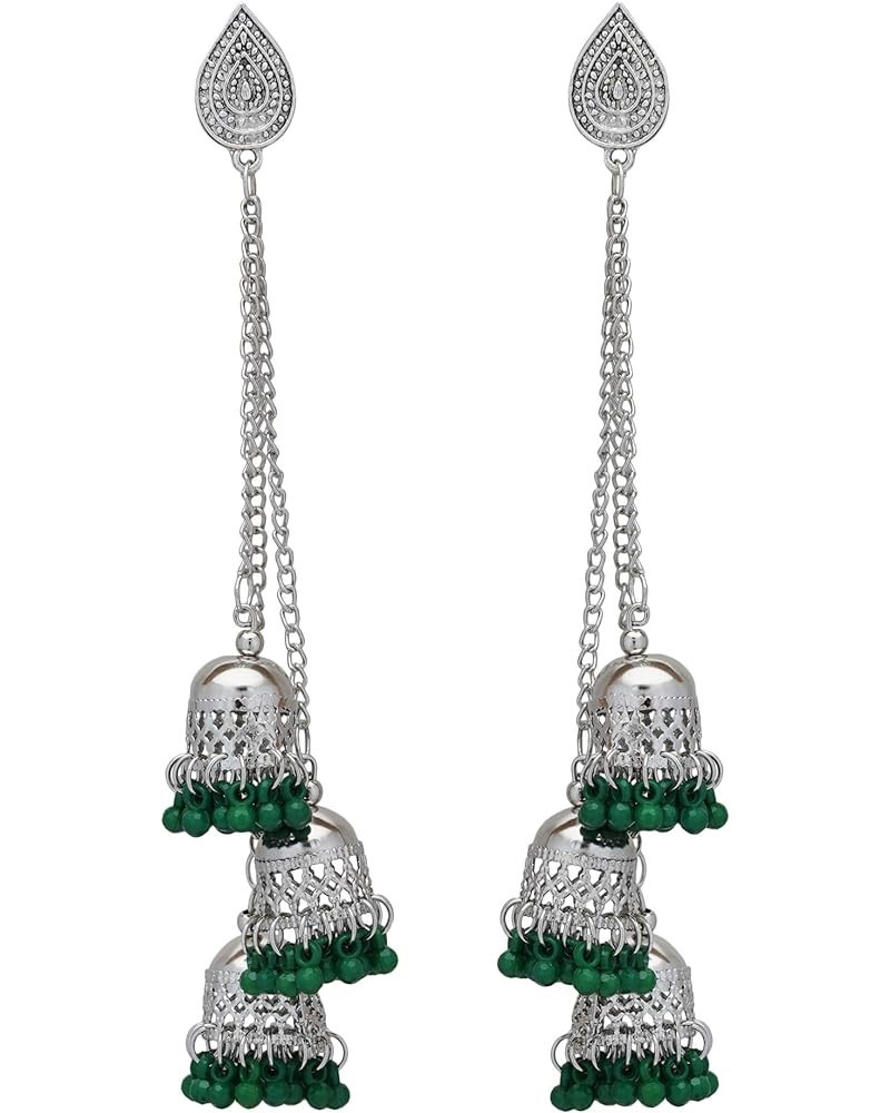 Afghani Bohemian Kashmiri Style Oxidized Drop Dangle Indian Earrings for Women and Girls Green $8.47 Earrings