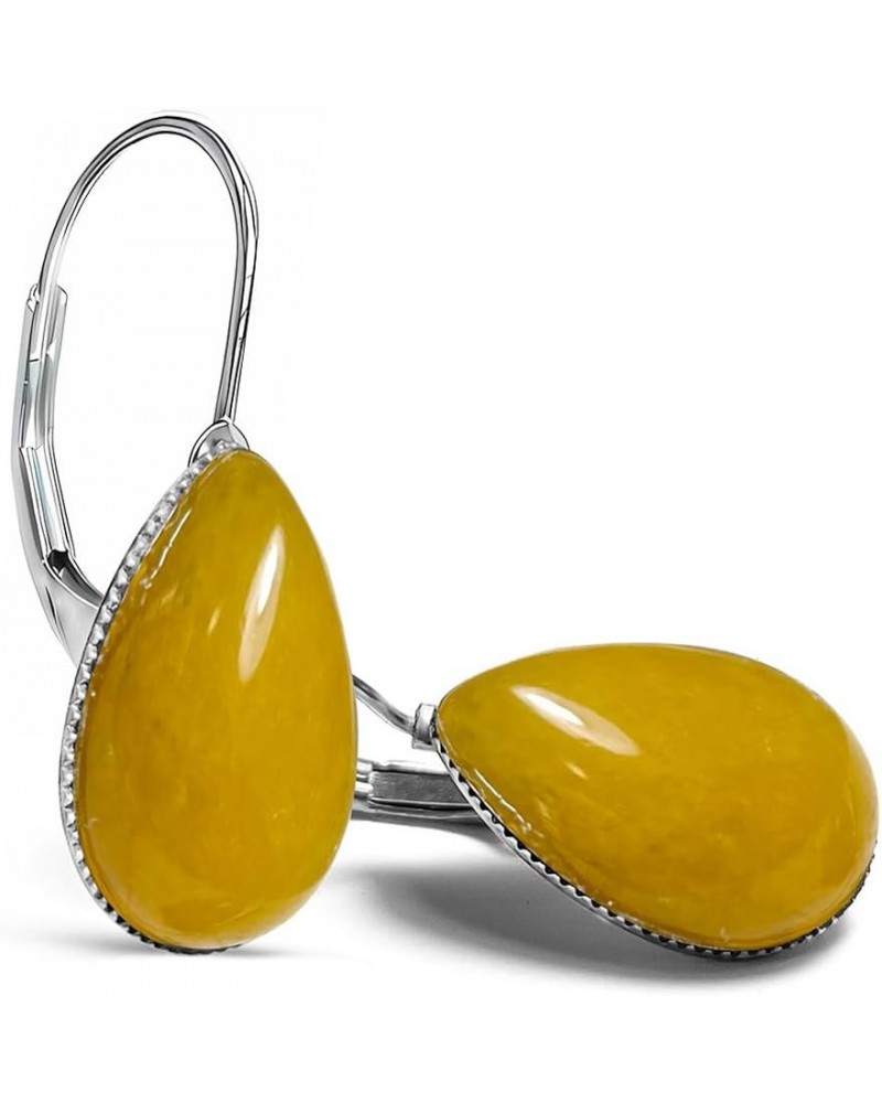 S925 Sterling Silver Waterdrop Gemstone Earrings for Women Girls A5_Yellow Agate $10.06 Earrings