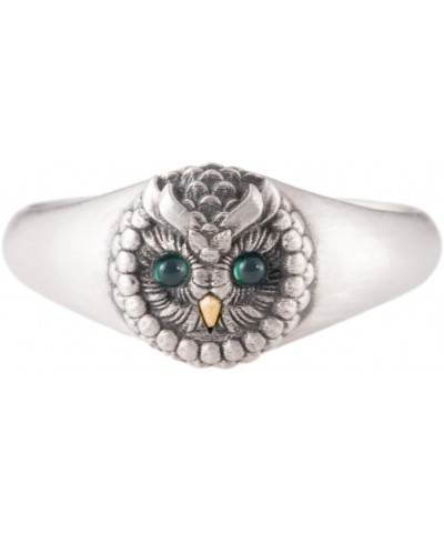 Slim Owl Ring Chrysoprase Eyes 925 Sterling Silver&24k Gold Retro Bird Couple Rings Jewelry Gift for Wife Women Girls 7 $45.3...