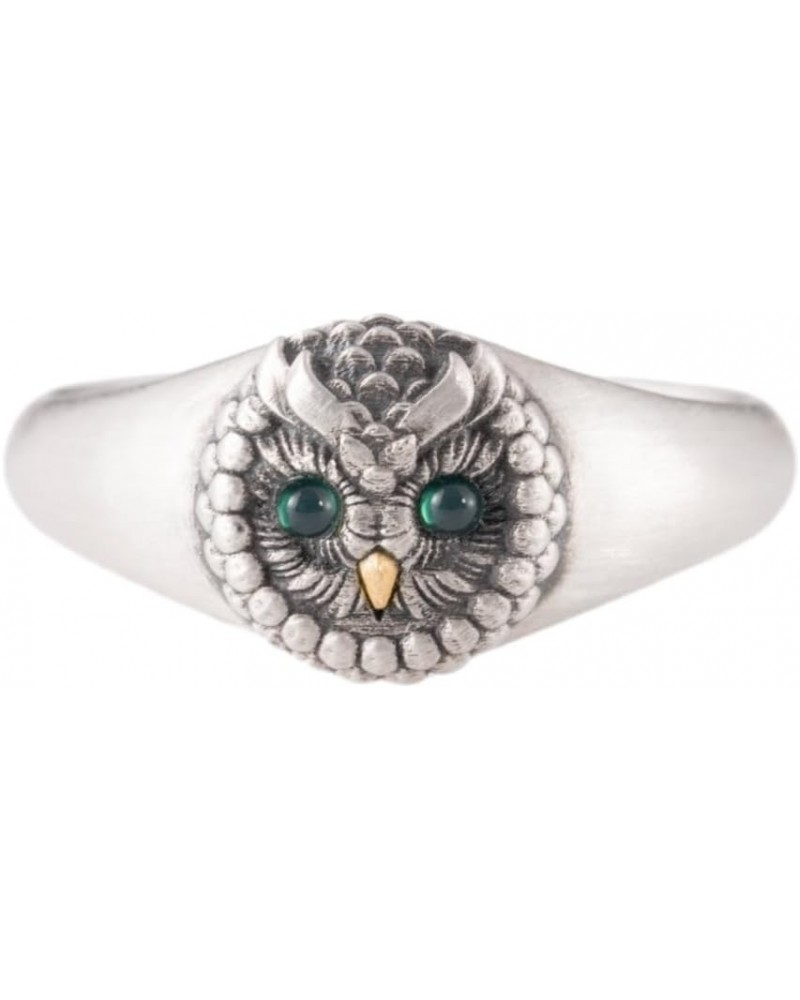 Slim Owl Ring Chrysoprase Eyes 925 Sterling Silver&24k Gold Retro Bird Couple Rings Jewelry Gift for Wife Women Girls 7 $45.3...