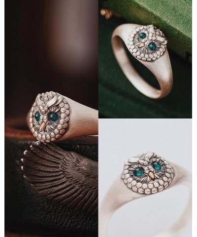 Slim Owl Ring Chrysoprase Eyes 925 Sterling Silver&24k Gold Retro Bird Couple Rings Jewelry Gift for Wife Women Girls 7 $45.3...