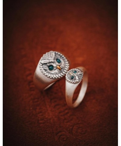 Slim Owl Ring Chrysoprase Eyes 925 Sterling Silver&24k Gold Retro Bird Couple Rings Jewelry Gift for Wife Women Girls 7 $45.3...