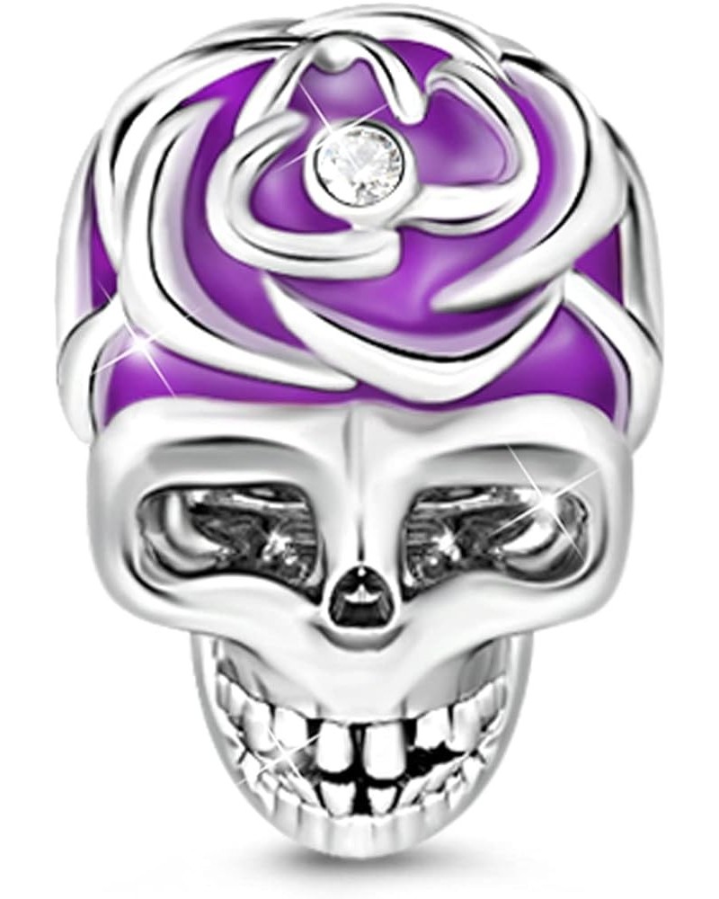 Skull Charms Bead Sterling Silver with Black Red Purple Rose Sweet Romance Charm fit for Bracelet/Necklace Jewelry Gifts for ...