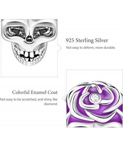 Skull Charms Bead Sterling Silver with Black Red Purple Rose Sweet Romance Charm fit for Bracelet/Necklace Jewelry Gifts for ...