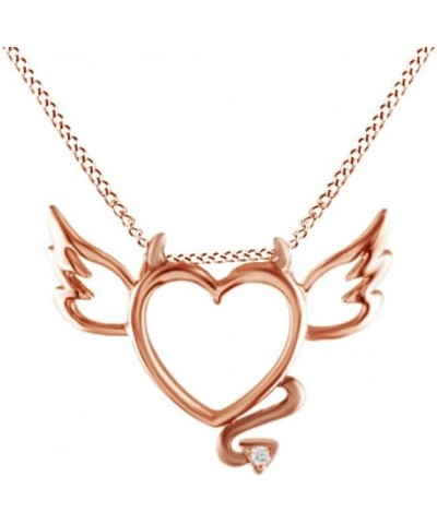 Jewel Zone US Natural Diamond Accent Devil Heart with Wings Pendant Necklace in 14K Gold Over Sterling Silver rose-gold-plate...