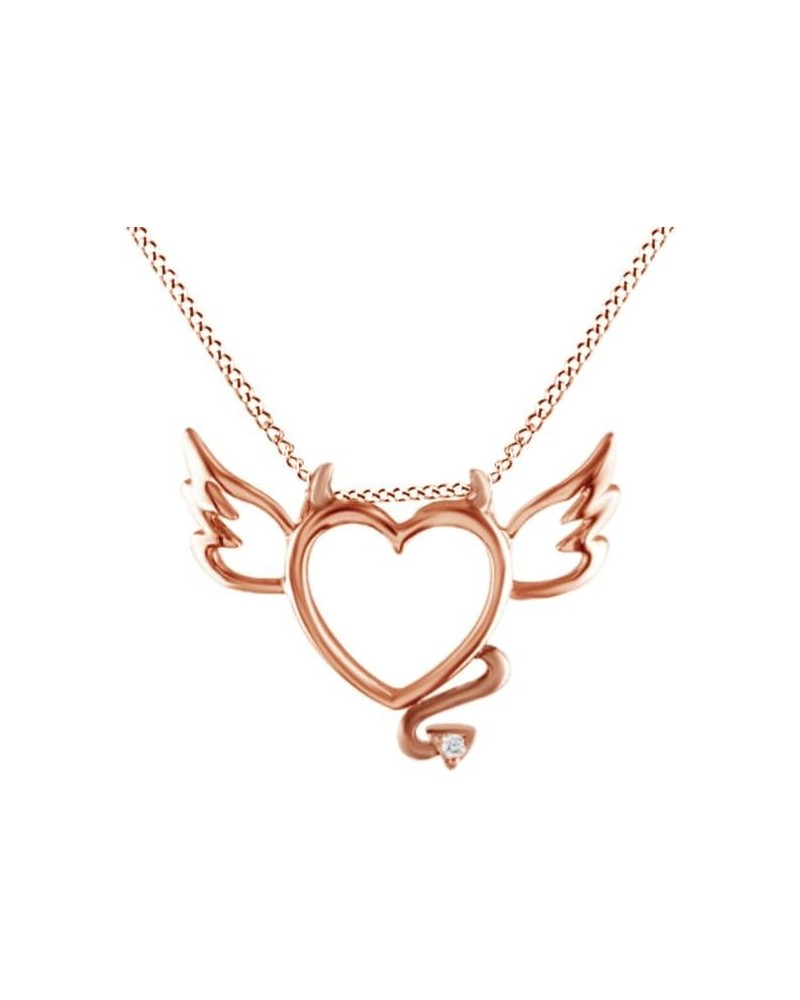 Jewel Zone US Natural Diamond Accent Devil Heart with Wings Pendant Necklace in 14K Gold Over Sterling Silver rose-gold-plate...