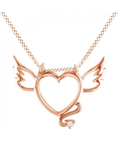 Jewel Zone US Natural Diamond Accent Devil Heart with Wings Pendant Necklace in 14K Gold Over Sterling Silver rose-gold-plate...