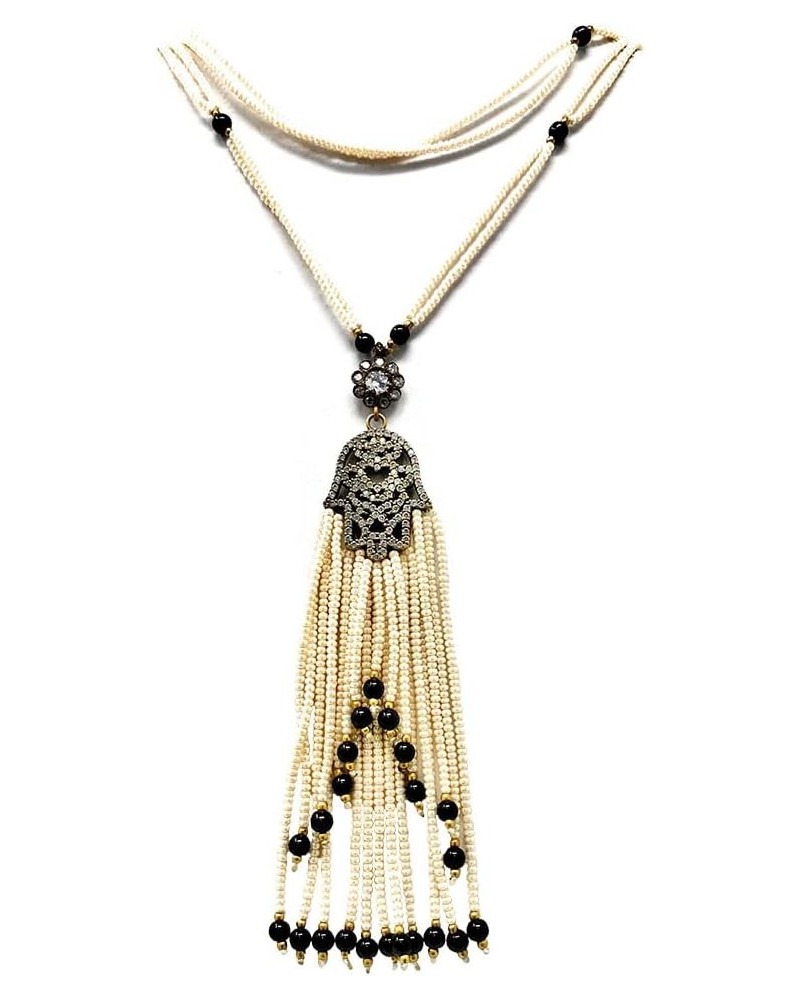 MOM GIFT Artisan Stylish Gold Silver Pendant Necklace in Beads Crystals Zircon Handmade - Women's Elegant Formal Fashion Hams...