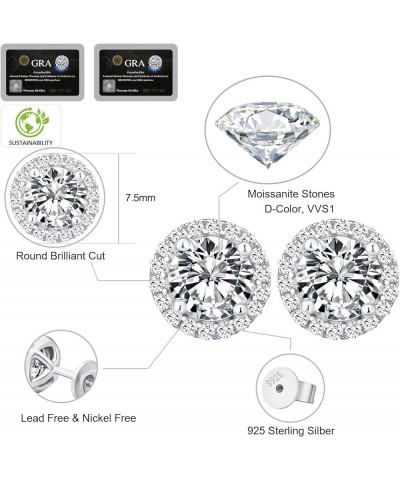 Moissanite Stud Earrings for Women, 0.5ct-2ct Lab Created Diamond Earring with 14K White Gold Plated S925 Sterling Silver Gif...