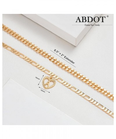 Dainty Gold Ankle Bracelets for Women 14K Gold Plated Heart Initial Anklets for Women Teen Girls Stackable Cuban Figaro Chain...