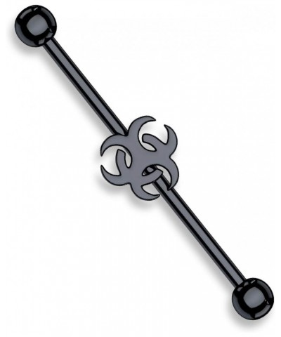 IndustriaL Bar Black IP Over 316L Surgical Steel Biohazard Sign Barbell 14 gauge 1 1/2 $8.54 Body Jewelry