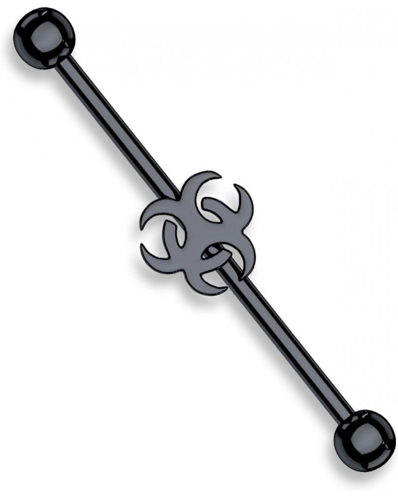 IndustriaL Bar Black IP Over 316L Surgical Steel Biohazard Sign Barbell 14 gauge 1 1/2 $8.54 Body Jewelry