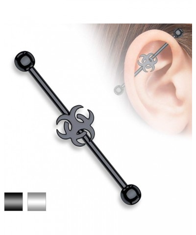 IndustriaL Bar Black IP Over 316L Surgical Steel Biohazard Sign Barbell 14 gauge 1 1/2 $8.54 Body Jewelry