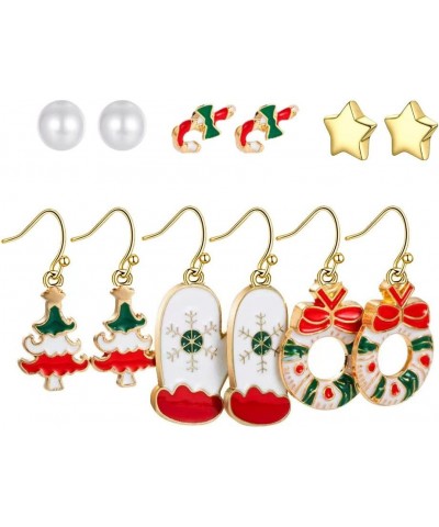 Christmas Earrings for Women 6 Pairs Holiday Earrings Red Snowflake Santa Tree Drop Dangle Earrings Bow Star Pearl Stud Earri...