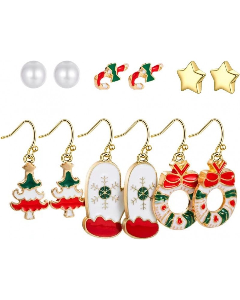 Christmas Earrings for Women 6 Pairs Holiday Earrings Red Snowflake Santa Tree Drop Dangle Earrings Bow Star Pearl Stud Earri...