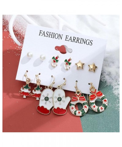 Christmas Earrings for Women 6 Pairs Holiday Earrings Red Snowflake Santa Tree Drop Dangle Earrings Bow Star Pearl Stud Earri...