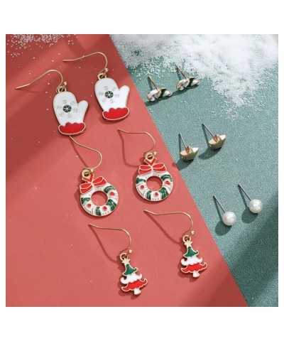 Christmas Earrings for Women 6 Pairs Holiday Earrings Red Snowflake Santa Tree Drop Dangle Earrings Bow Star Pearl Stud Earri...