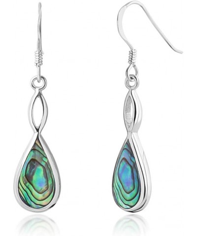 Sterling Silver Infinity Design Teardrop Dangle Hook Earrings 1.5" - Choose Your Stone Green Abalone $14.19 Earrings