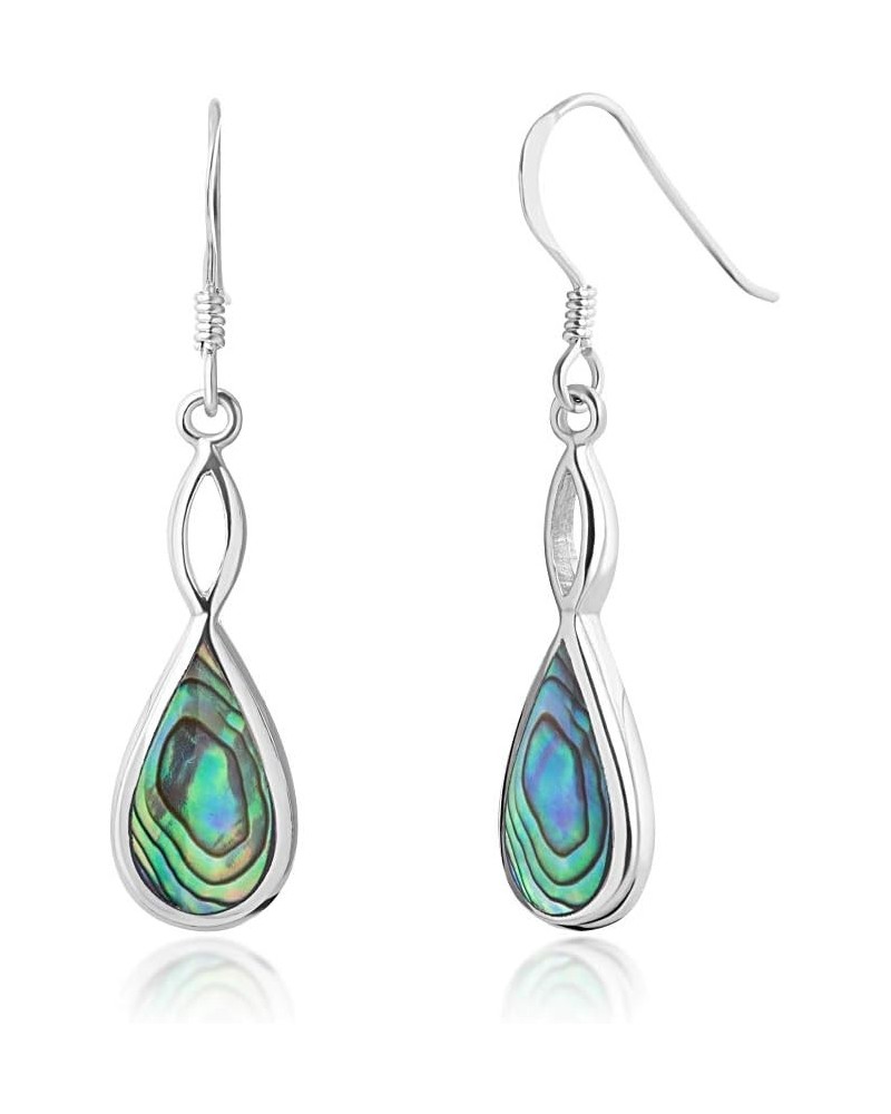 Sterling Silver Infinity Design Teardrop Dangle Hook Earrings 1.5" - Choose Your Stone Green Abalone $14.19 Earrings