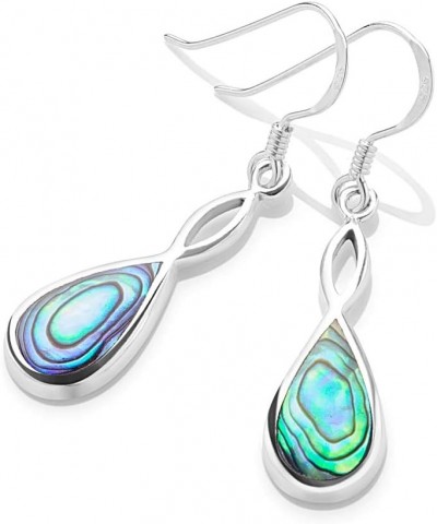 Sterling Silver Infinity Design Teardrop Dangle Hook Earrings 1.5" - Choose Your Stone Green Abalone $14.19 Earrings