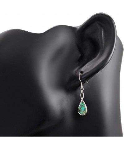 Sterling Silver Infinity Design Teardrop Dangle Hook Earrings 1.5" - Choose Your Stone Green Abalone $14.19 Earrings