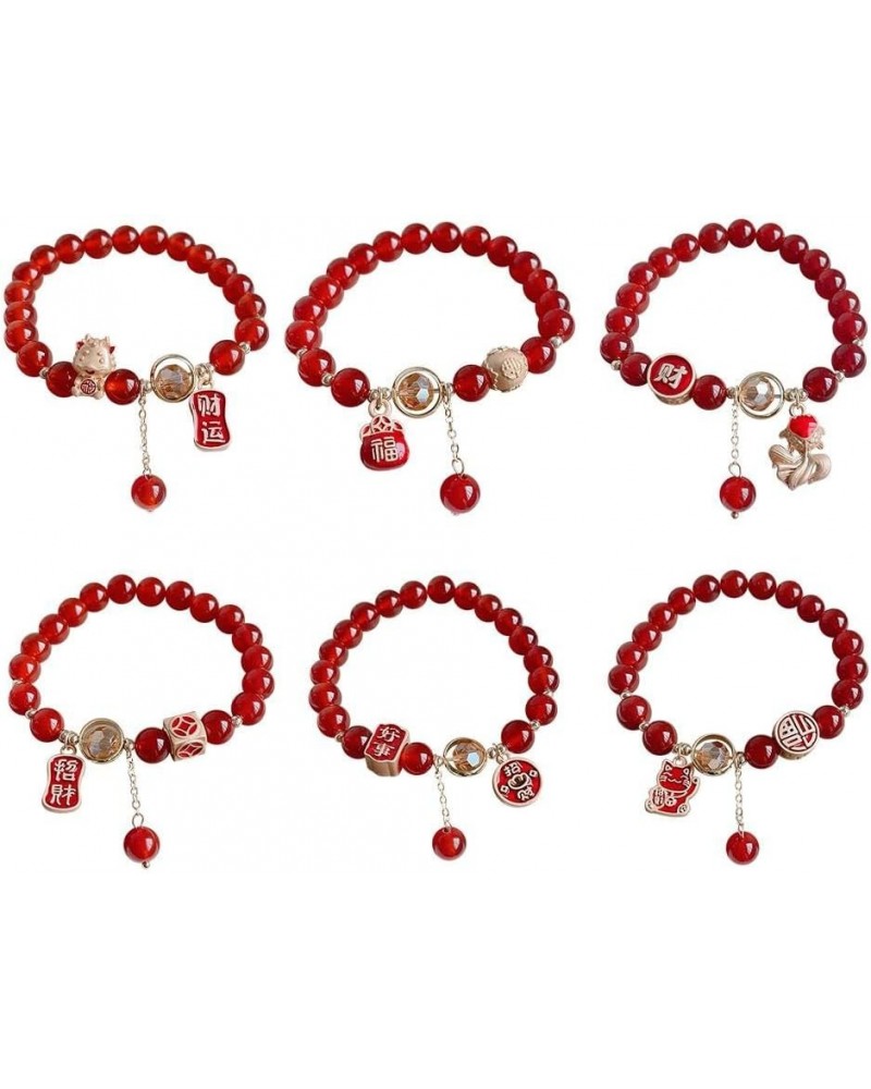 Year of Dragon Beaded Charm Bracelets, Red Beads Dragon Link Bracelets for Women, Chinese Zodiac Feng Shui Lucky Dragon Brace...