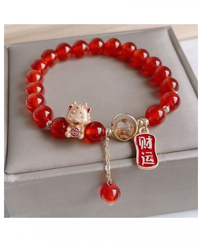 Year of Dragon Beaded Charm Bracelets, Red Beads Dragon Link Bracelets for Women, Chinese Zodiac Feng Shui Lucky Dragon Brace...