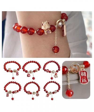 Year of Dragon Beaded Charm Bracelets, Red Beads Dragon Link Bracelets for Women, Chinese Zodiac Feng Shui Lucky Dragon Brace...