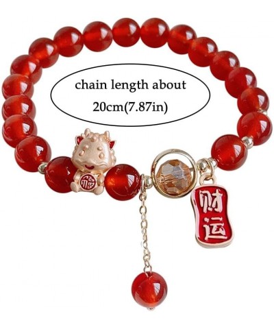 Year of Dragon Beaded Charm Bracelets, Red Beads Dragon Link Bracelets for Women, Chinese Zodiac Feng Shui Lucky Dragon Brace...