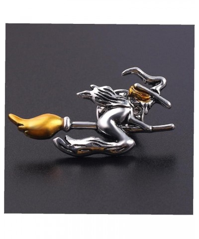 Metal Witch Riding Broom Flight Pins Cute Cartoon Brooches Lapel Badge Halloween Magical Decor Jewelry $6.30 Brooches & Pins