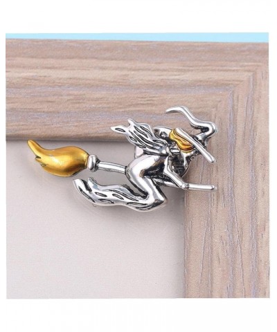 Metal Witch Riding Broom Flight Pins Cute Cartoon Brooches Lapel Badge Halloween Magical Decor Jewelry $6.30 Brooches & Pins