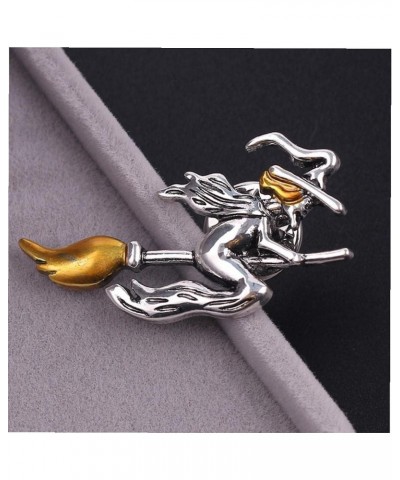 Metal Witch Riding Broom Flight Pins Cute Cartoon Brooches Lapel Badge Halloween Magical Decor Jewelry $6.30 Brooches & Pins