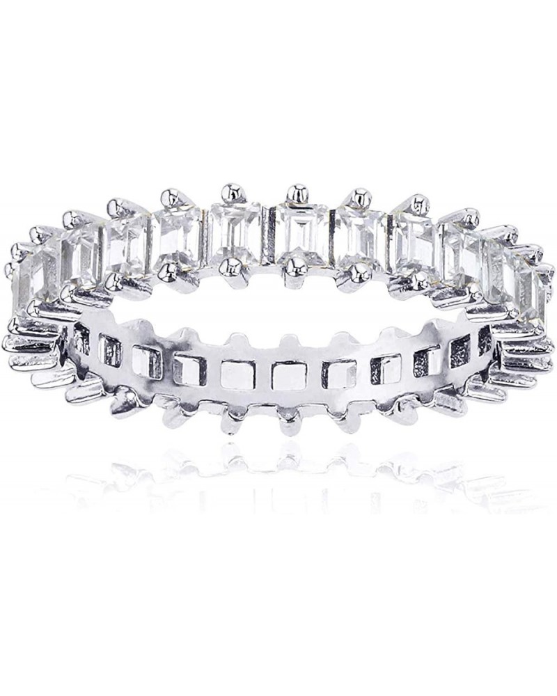 Sterling Silver 3.50mm Cubic Zirconia Baguette Eternity Band Ring For Women and Girls | Best Gift for Her | Cubic Zirconia Et...