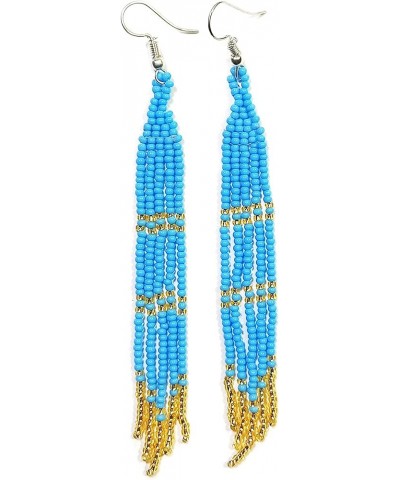 Long Beaded Dangle Earrings – Boho Native Handmade Seed Bead Tassel Earrings, Bohemian Large Statement Beaded Drop Fringe Ear...