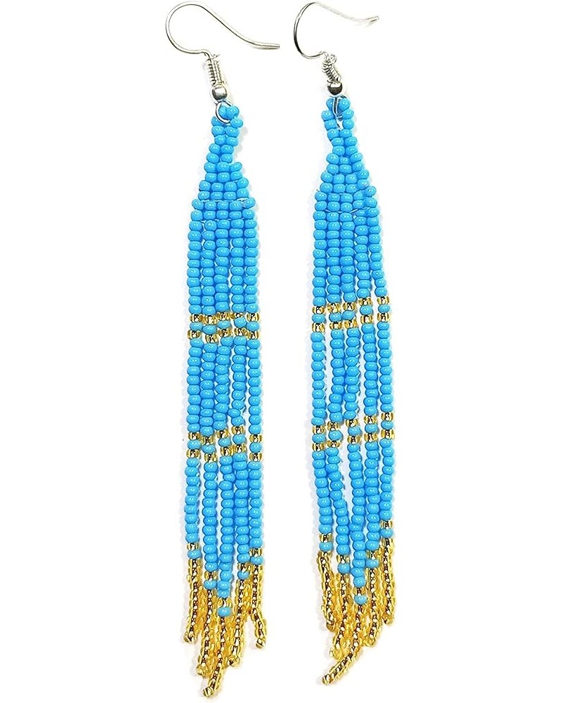 Long Beaded Dangle Earrings – Boho Native Handmade Seed Bead Tassel Earrings, Bohemian Large Statement Beaded Drop Fringe Ear...