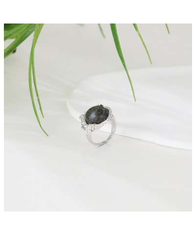 Round Gemstone Ring Natural Stone Ring for Women Birthday Christmas Silver $6.00 Rings