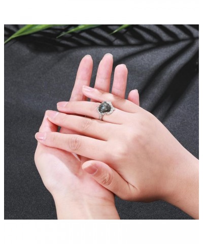 Round Gemstone Ring Natural Stone Ring for Women Birthday Christmas Silver $6.00 Rings