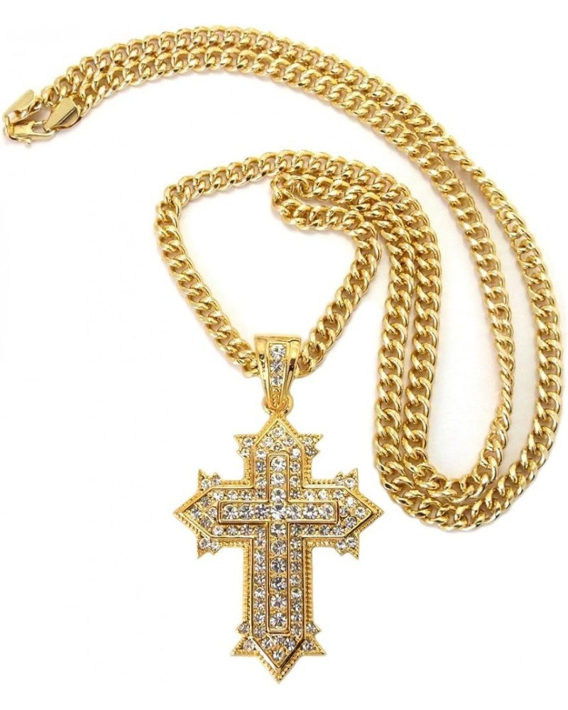 Vintage Cross Pendant w/ 6mm 36" Miami Cuban Chain Necklace Gold-Tone $12.03 Necklaces