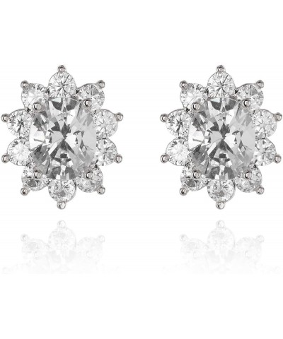 Women's Cubic Zirconia Gold Plated Floral Halo Stud Clip On Earrings White Gold $7.97 Earrings