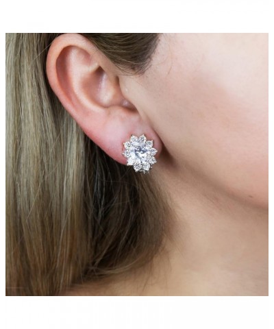 Women's Cubic Zirconia Gold Plated Floral Halo Stud Clip On Earrings White Gold $7.97 Earrings