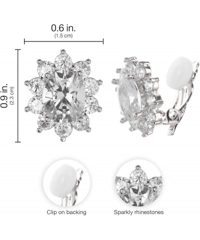 Women's Cubic Zirconia Gold Plated Floral Halo Stud Clip On Earrings White Gold $7.97 Earrings