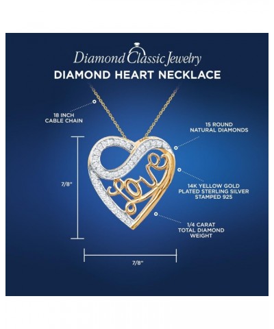 Natural Diamond Heart Pendant Necklace 14kt Yellow Gold Plated Silver 1/4 cttw 18 Inch Cable Chain $33.28 Necklaces