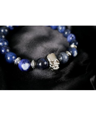 Skull Beaded Bracelet for Men Women, Elastic Adjustable Black Bead Stone Punk Bracelet, Halloween Handmade Jewelry Accessorie...