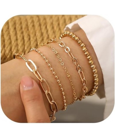 Gold Bracelets for Women 14K Gold Plated Dainty Link Chain Bracelets Set Trendy Thin Stackable Adjustable Layered Link Bracel...