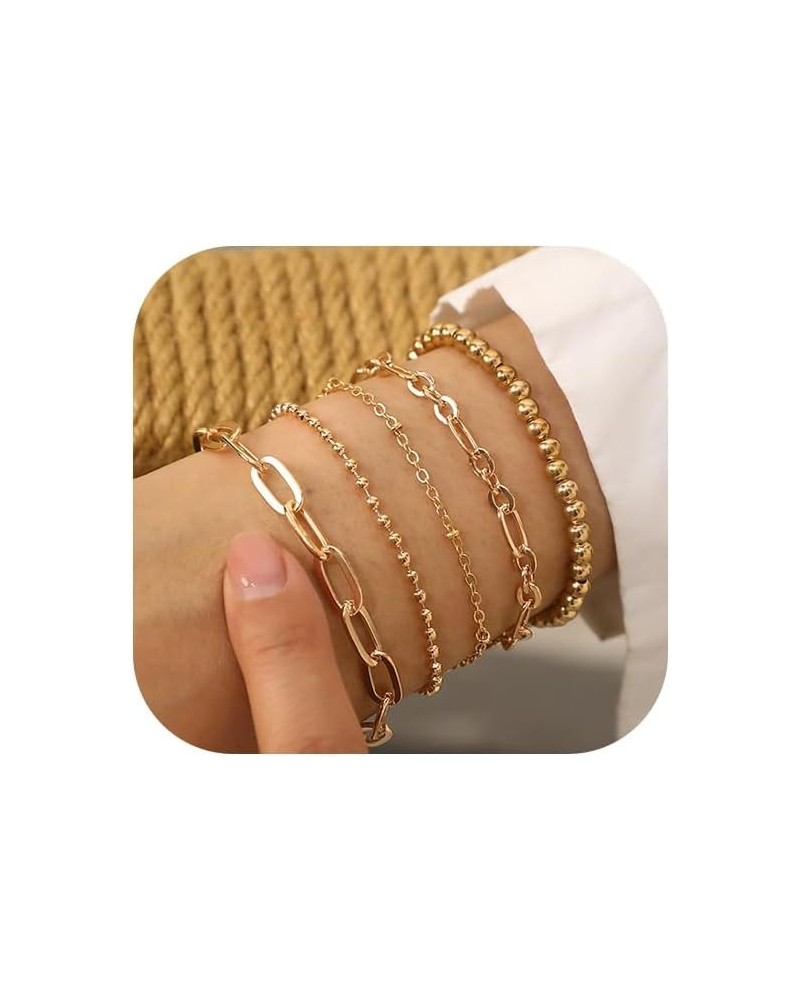 Gold Bracelets for Women 14K Gold Plated Dainty Link Chain Bracelets Set Trendy Thin Stackable Adjustable Layered Link Bracel...