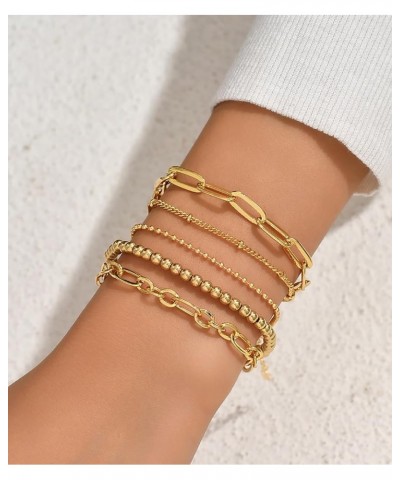 Gold Bracelets for Women 14K Gold Plated Dainty Link Chain Bracelets Set Trendy Thin Stackable Adjustable Layered Link Bracel...