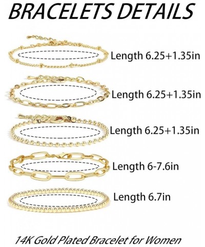 Gold Bracelets for Women 14K Gold Plated Dainty Link Chain Bracelets Set Trendy Thin Stackable Adjustable Layered Link Bracel...