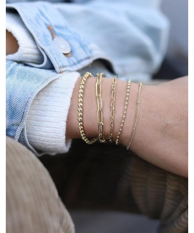 Gold Bracelets for Women 14K Gold Plated Dainty Link Chain Bracelets Set Trendy Thin Stackable Adjustable Layered Link Bracel...