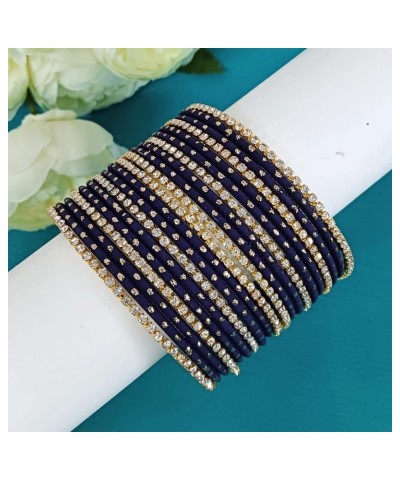 Indian Bangle Set Rhinestone CZ Plain Metal Bracelet Bangle Jewelry for Women Blue 2-6 $11.28 Bracelets